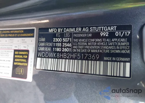 2017 Mercedes-Benz Amg C 63 S z USA, uszkodzony, nr VIN WDDWK8HB2HF517369